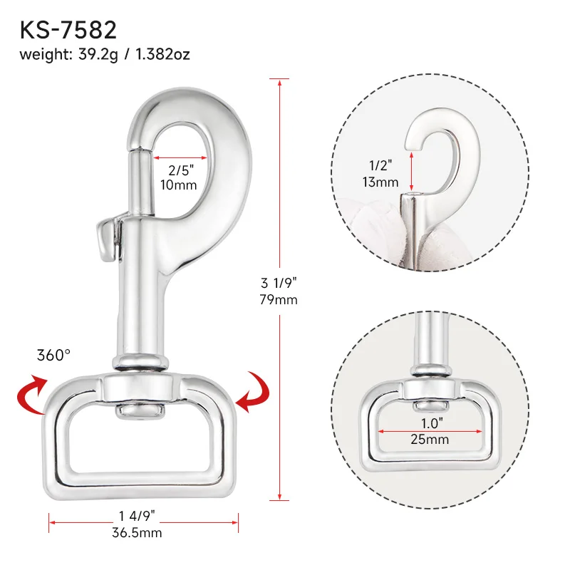 Сверхмощный металлический поворотный зажим-крючок хромированный 1 дюйм поворотный крючок застежка золотистый 25 мм болт с ушком Поворотная застежка для собак поводки