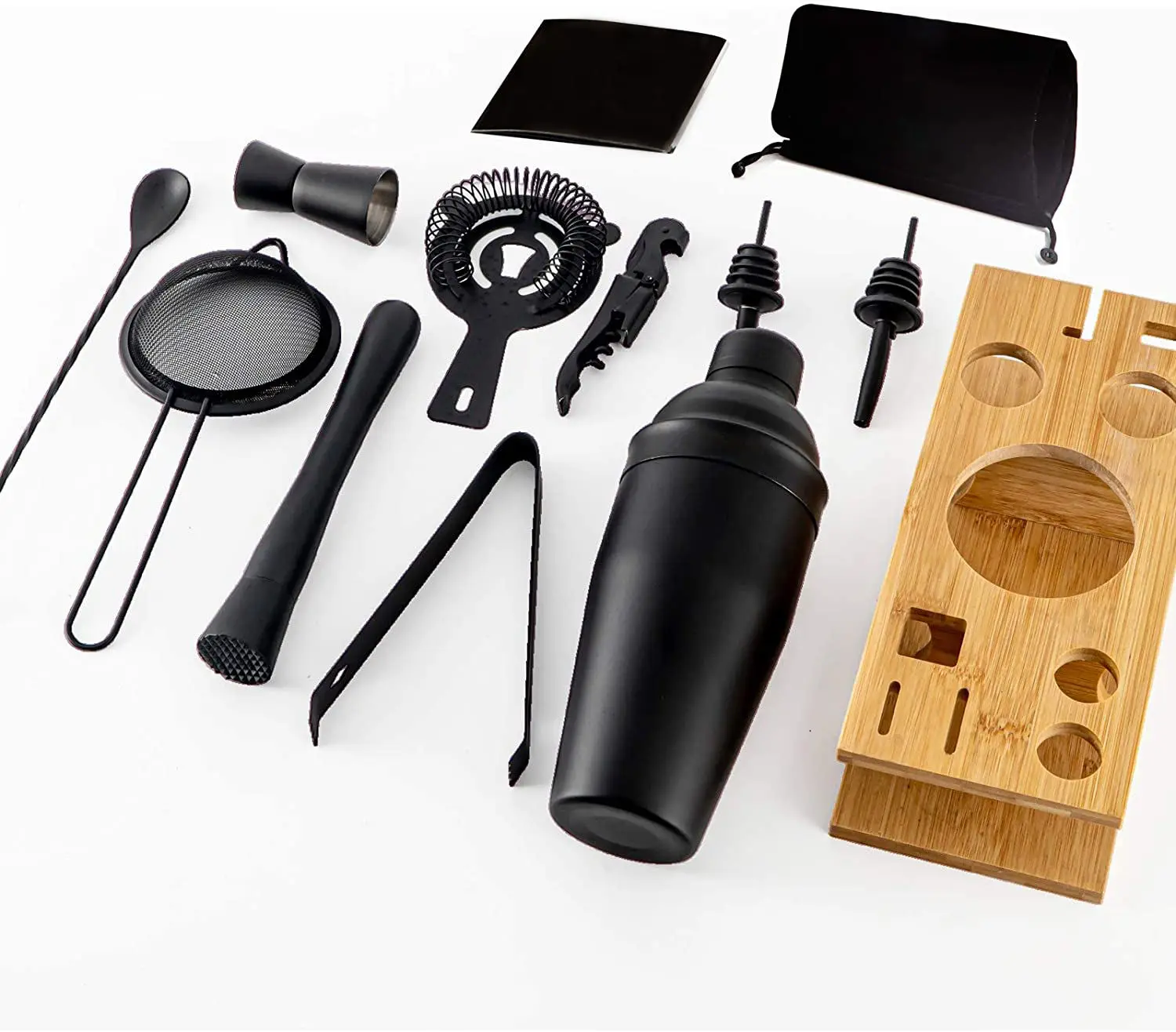 Custom Cheap Black Barware Drink Shaker Boston Shaker 4 Pieces Stainless Steel Gift Set Cocktail Shaker Set with Accessories