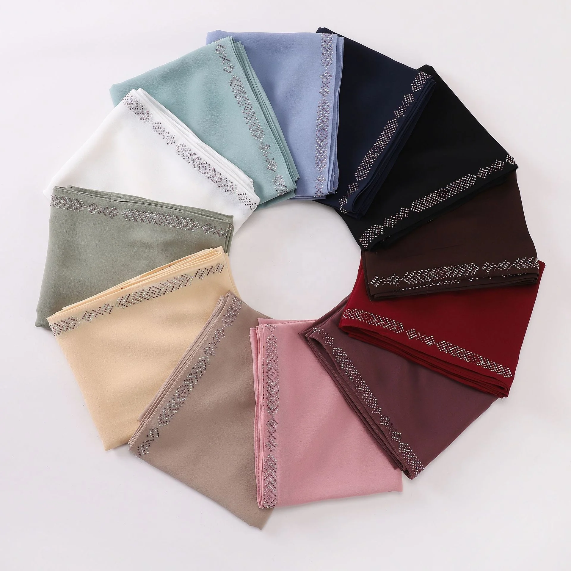 Zifeng OEM Turkish Turbans Islamic High-quality Sparkling Diamond Plain Pearl Chiffon Hijab