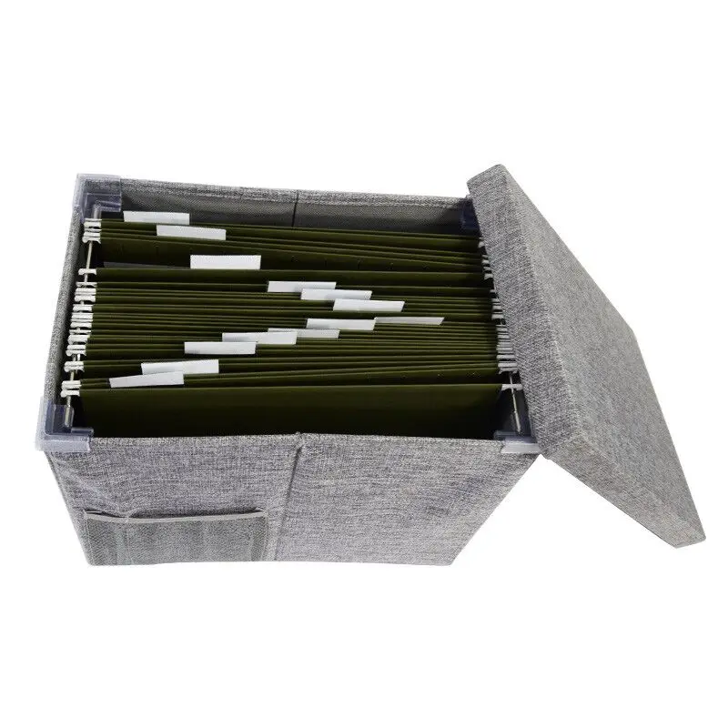 Cotton and linen storage box with cover gray