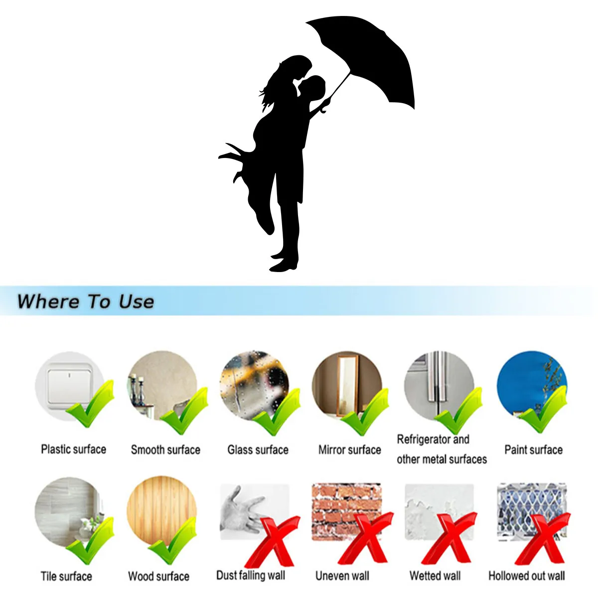 Kissing Couple With Umbrella Romantic Love Vinyl Decal Car Truck Bumper Window Laptop Sticker Decor Gift Die Cut Decals Glass