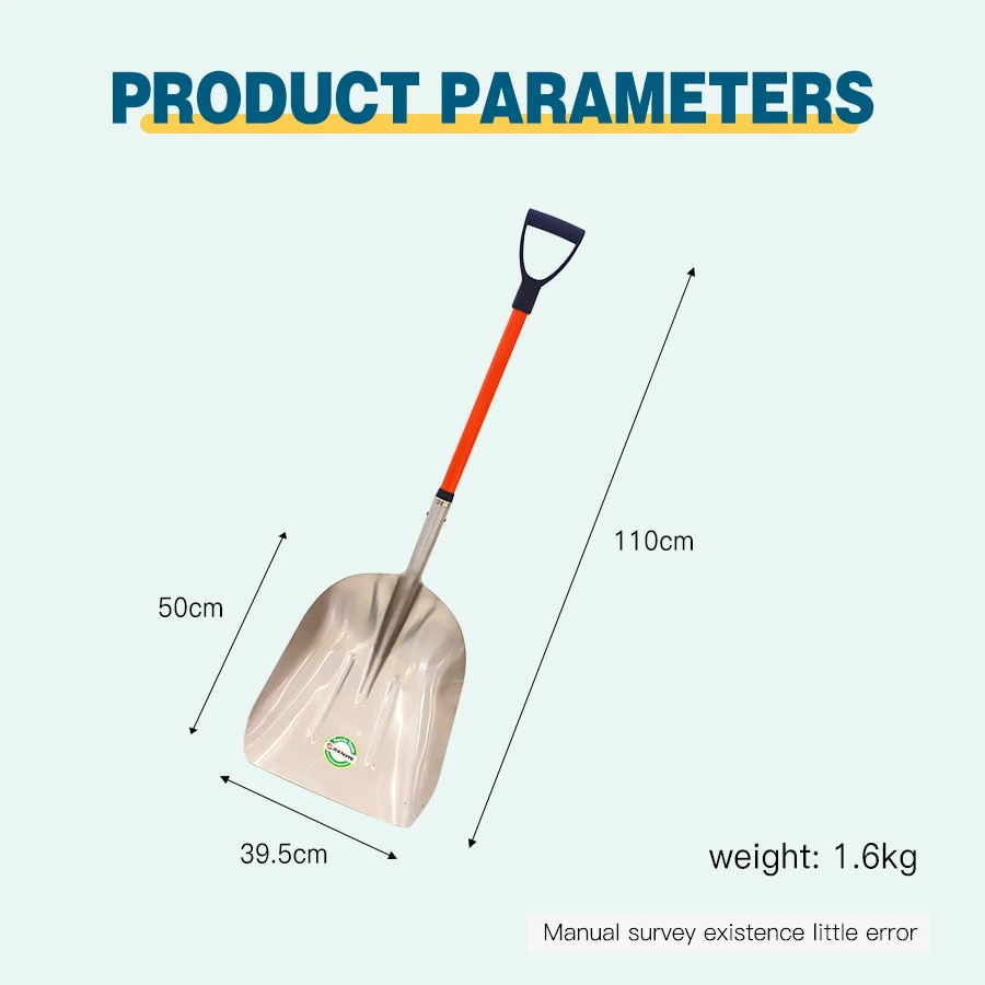 Hot selling custom hand tools snow aluminum spade garden farming snow shovel with fiberglass handle