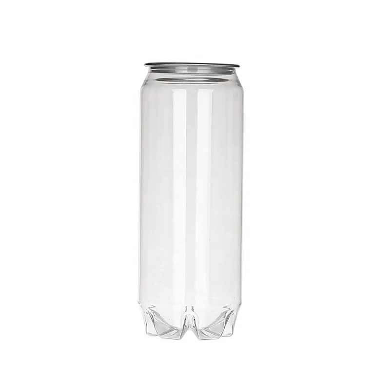 Wholesale 500 Ml  16 Oz Transparent  Empty Cold Drinks Plastic Soda Can/ Clear  PET  Can For Beverages / Bulk Soda Cans