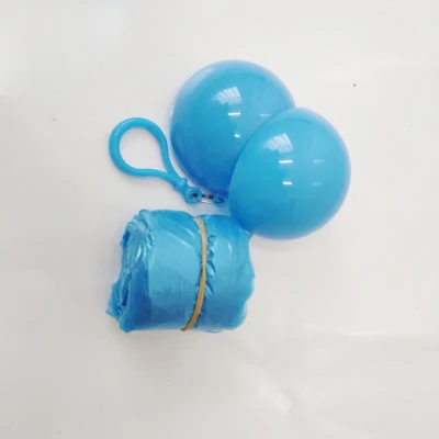 P722  Custom Logo Hotel Cape Rain Coat Portable Outdoor Disposable Raincoat With Keychain Waterproof Ball Capsule PE Raincoats
