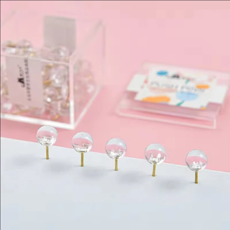 High Quality Push Pins Binder Clip Student Stationery Set Metal Customized Box Logo Packing School Office Round Head Nails