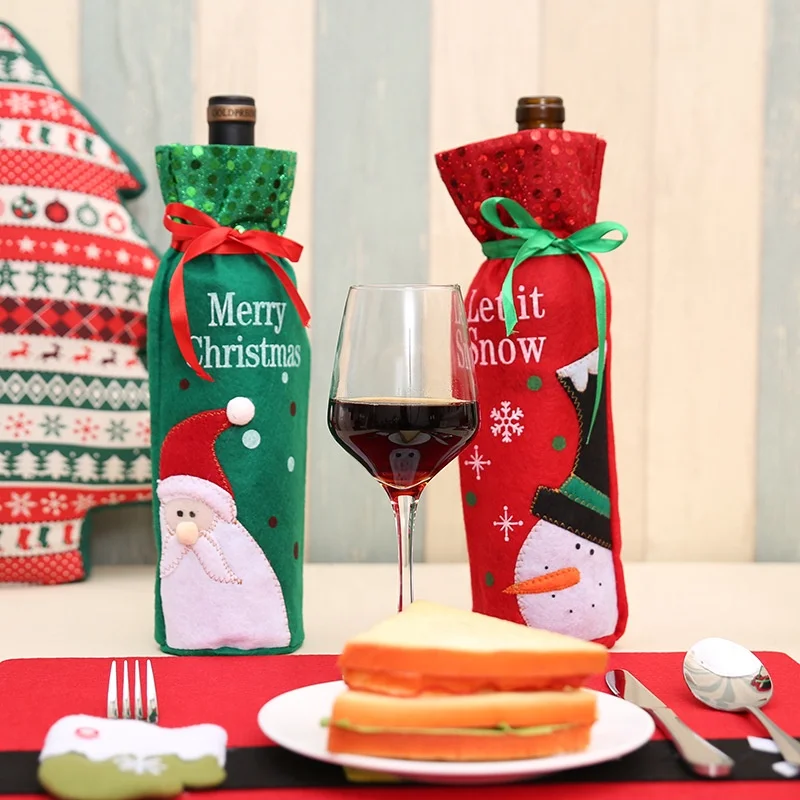 Christmas Decorations Wine Bottle Gift Bags Xmas Drawstrings Gifts Bags Table Party Decorations Christmas Red Wine Bottle Cover