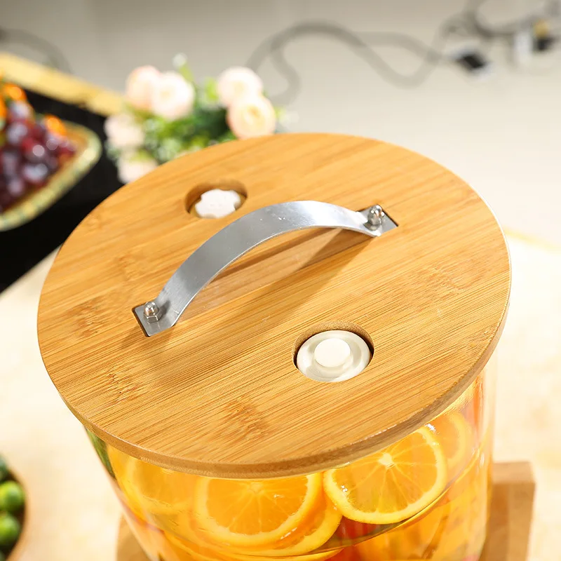 5L large size airtight glass storage container jar with bamboo lid