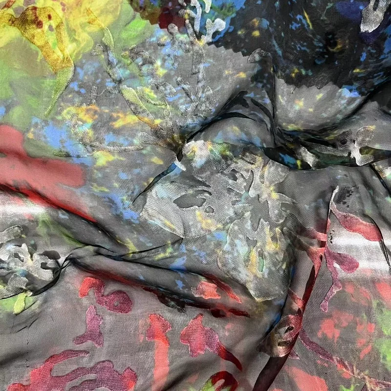 High standard silk  viscose satin burn out printing  viscose/silk  fabric  raw silk fabric for scarf dress