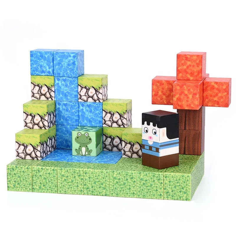 High Difficulty 3D Jungle Building Magnetic Cube Puzzle Mini World for Children Plastic Puzzle Sets