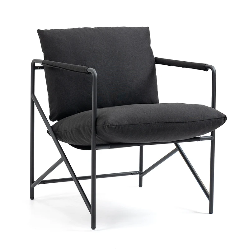 Classic Outdoor Single Accent Chair Upholstered Metal Frame Lounge Armchair with Shredded Foam Cushioning For Living Room Hotel