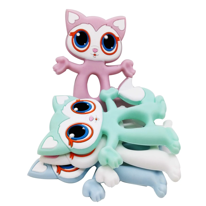 wholesale China Manufacture Multicolour Animal Food Grade Silicone Baby Teether Toys Wholesale/Silicone Cat Teether