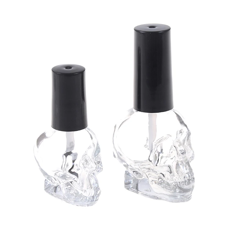 5ml 10ml 15ml 10ML Empty Cosmetic Container Nail Glass Bottles with Lid Brush transparent Glass Nail Polish Bottle Jars Skull