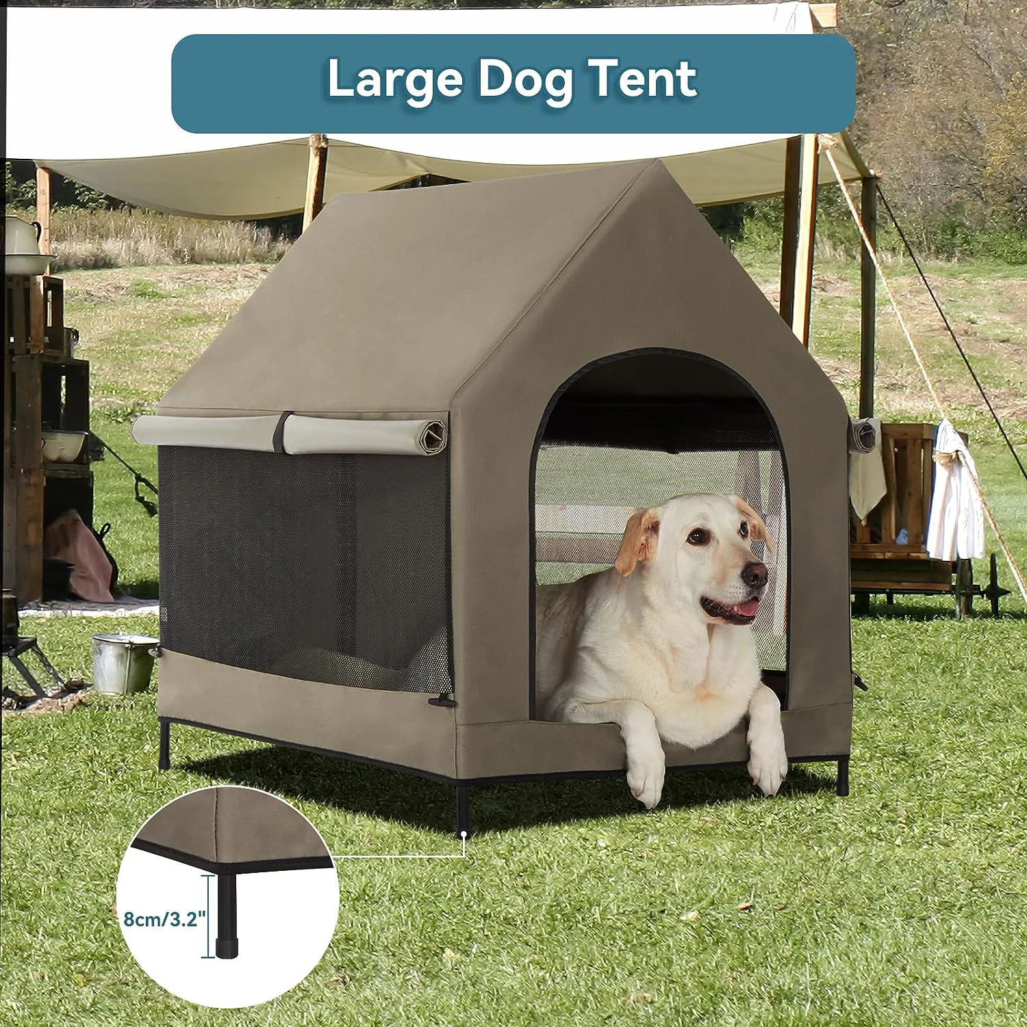 Steel Frame Elevated Dog House Pet Shelter With Waterproof Cove Door For Small Medium Dogs Shelter With Air Vents