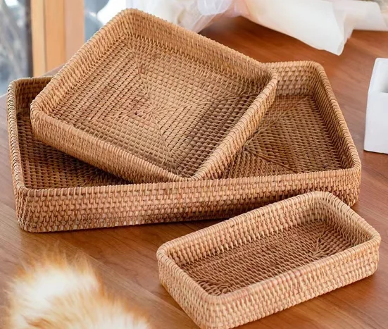 Wicker Bread Baskets Fruit Vegetable Bowl Food Storage Organizing Kitchen Desk Countertop Rattan Round Handmade woven Basket