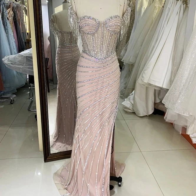 New beading line boning 2024 fitted prom dress evening dress for woman