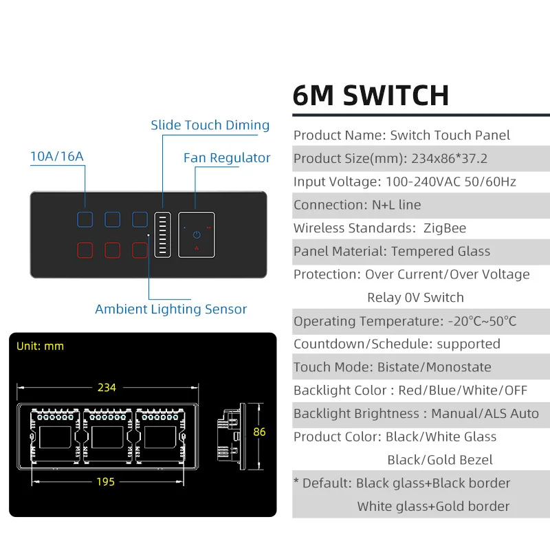 India Standard app control Zigbee light fan wall socket combination switch glass 16A power failure memory timer function