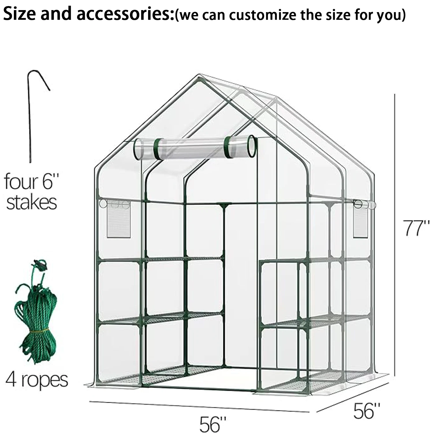 Grow Tent Outside Waterproof Green House Portable Greenhouse With Roll-up Zipper Garden Walk-in Flowers Shelves With PVC Cover