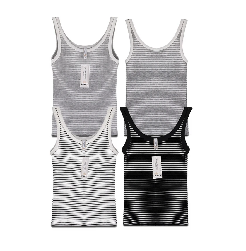 Slim Fit Rib Knit Striped Tank Top Wholesale Sleeveless Vest by OEM Custom Cheap Tank Top