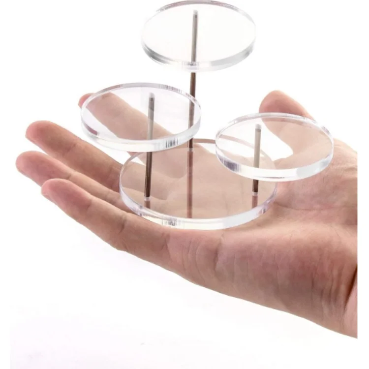 BOSN Round Acrylic Products Display Riser Stands, 3 Tier Jewelry Display Stands for Rings Earrings,Mini Figurines, Clear, 2 Pack