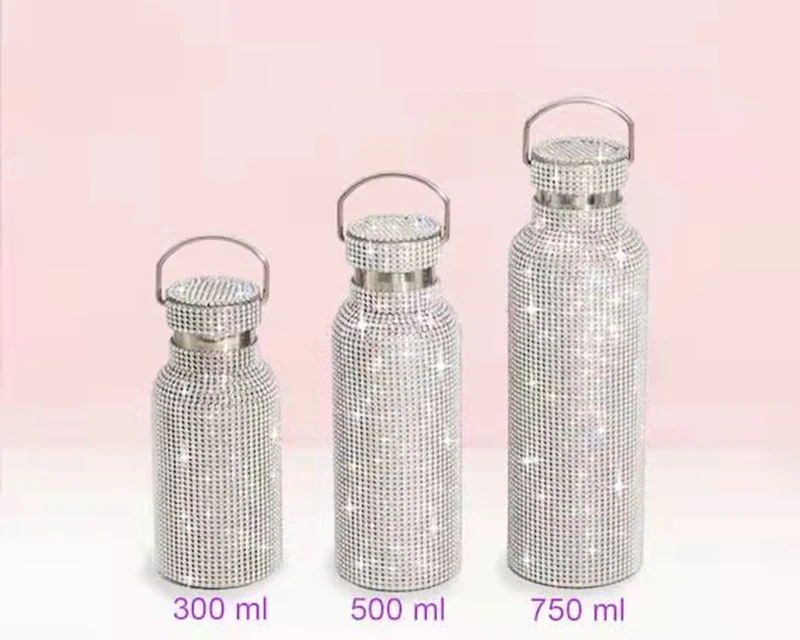 CreativeRhinestone Diamond Bling Bling 304 Stainless Steel Vacuum Thermos Water Bottle with Chain