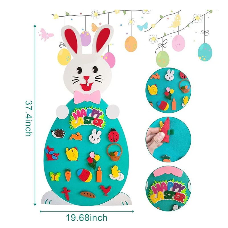 Custom Size Kids Wall Hanging DIY Easter Bunny Decorations Felt Easter Bunny with Detachable Ornaments for Festive Decorations
