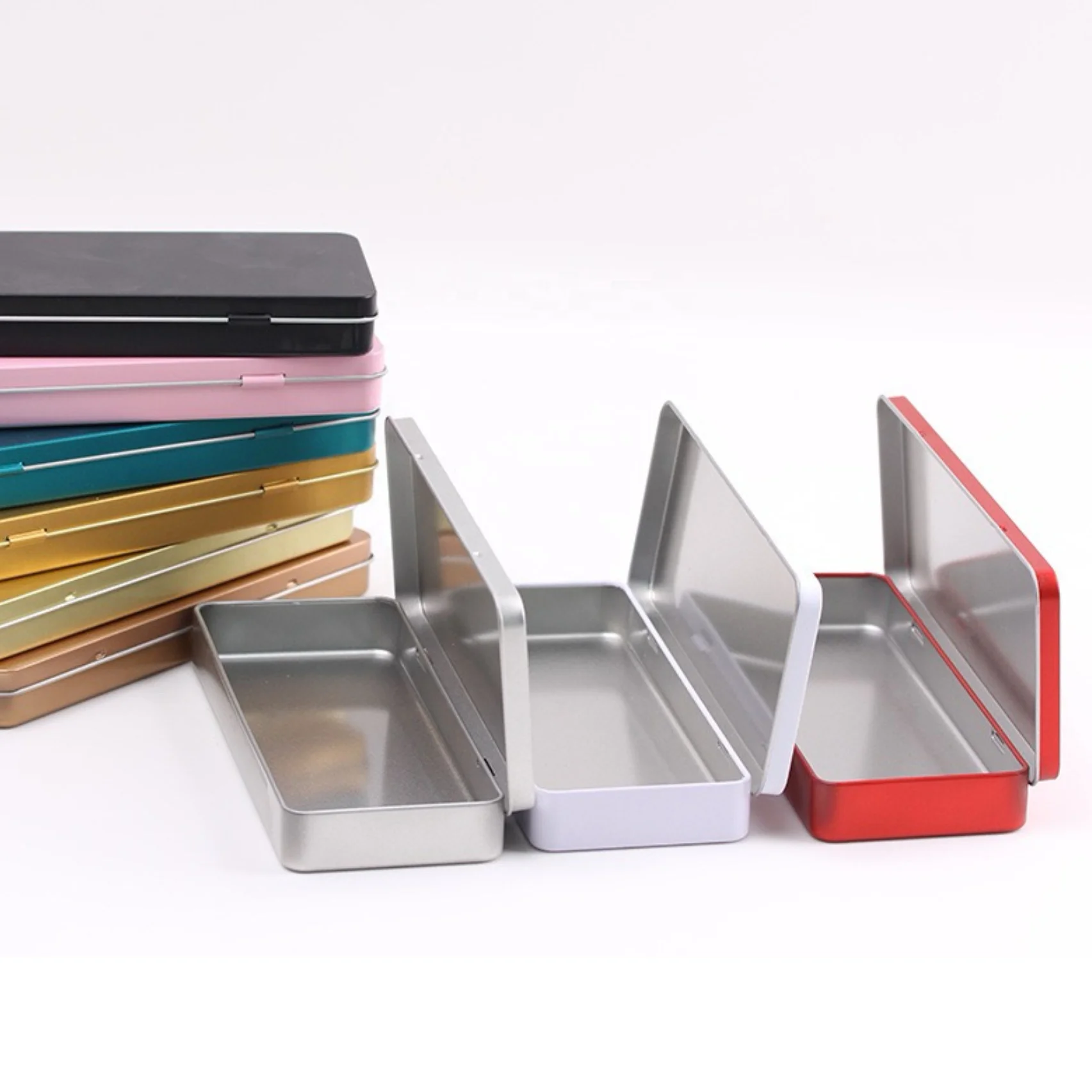 Bulk Hinged Lid Empty Crafts Cards Pencil Box Metal Boxes for Storage