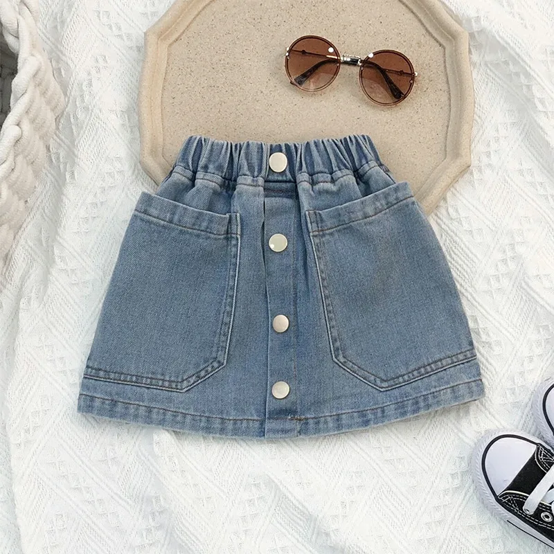 summer new arrival infant toddler baby girls denim skirt child kids solid blue yellow skirts wholesale