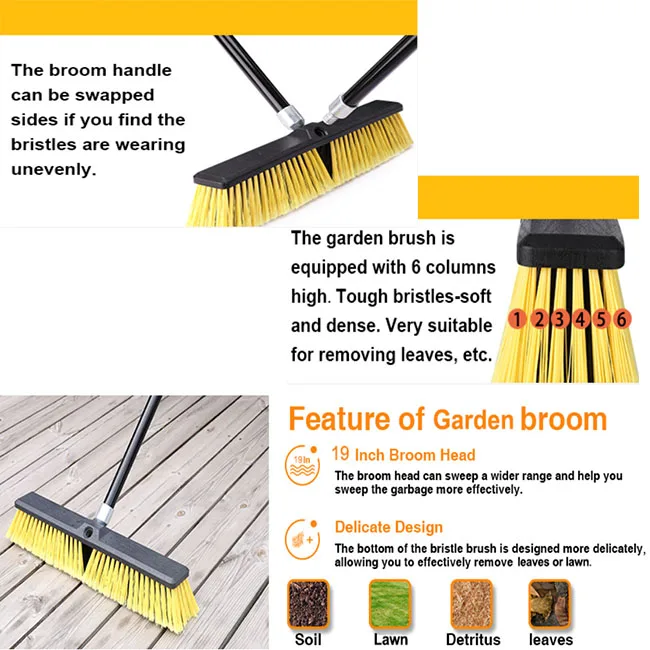 Garden  Heavy Duty Push Broom Floor And Cleaning Sweeping Plastic Brush Outdoor Stiff Sweeping Magic Brooms With Long Handle