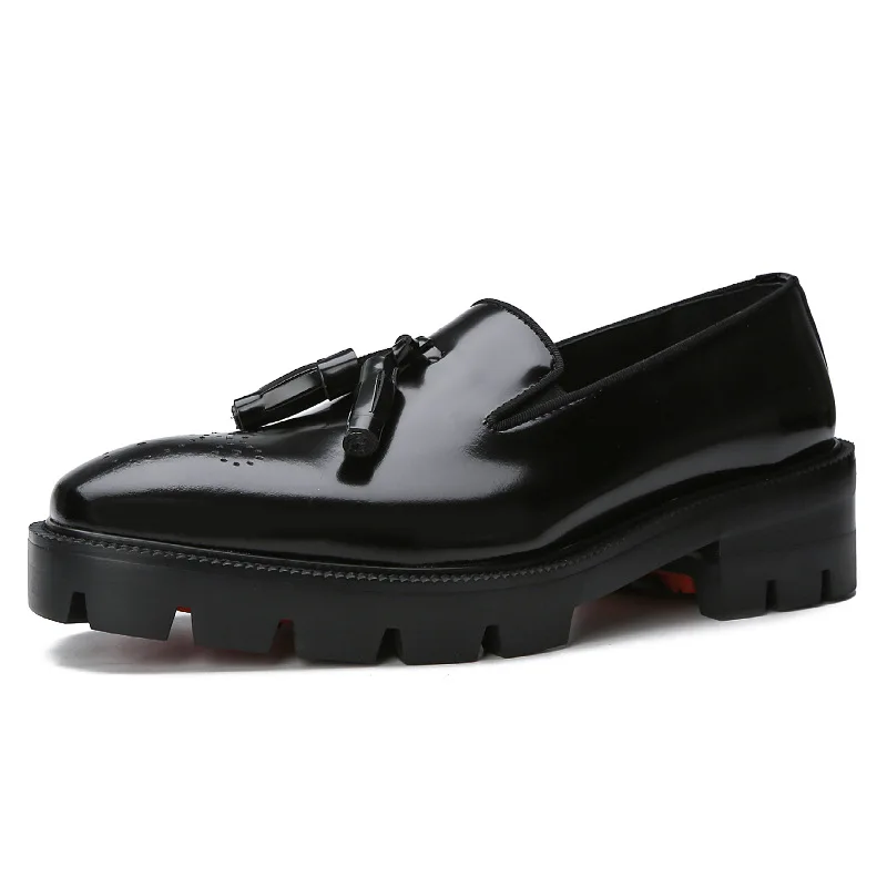 PDEP 2023 new arrival black genuine leather men loafers dress shoes rivet chunky rubber sole red bottom men wedding shoes