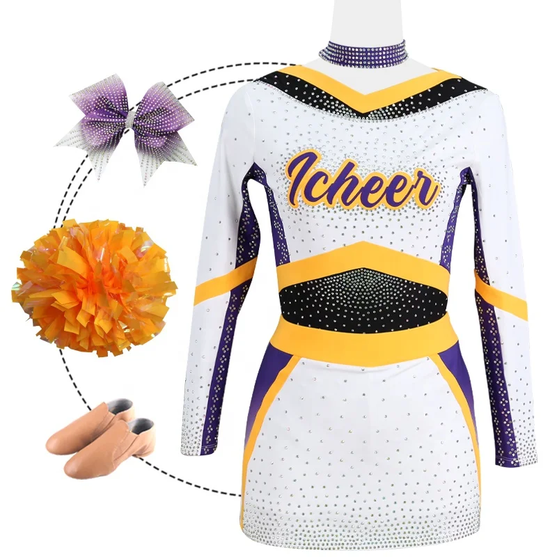 Spandex fabric uniforms cheerleading yellow spandex school uniform for cheerleaders