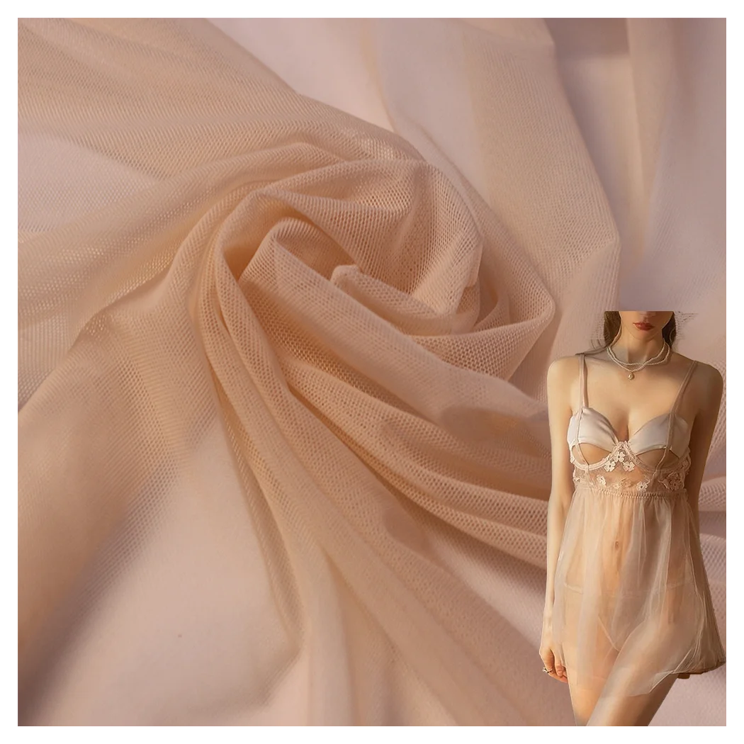 Superfine 4 Way Stretch Elastic Mesh Nylon Spandex Fabric Skin Color for Underwear Women Lingerie