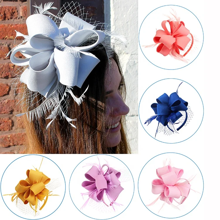 Flower Net Fascinator Headband Alice band Toon Purple Satin Fascinators Wedding Ladies horse race fascinators
