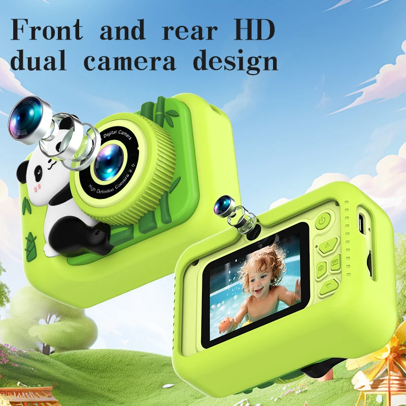 MJF 2024 New Carton Panda Limited Edition Chinese Souvenir 48MP HD Dual Video Record Mini Digital Kids Camera for Student Q8
