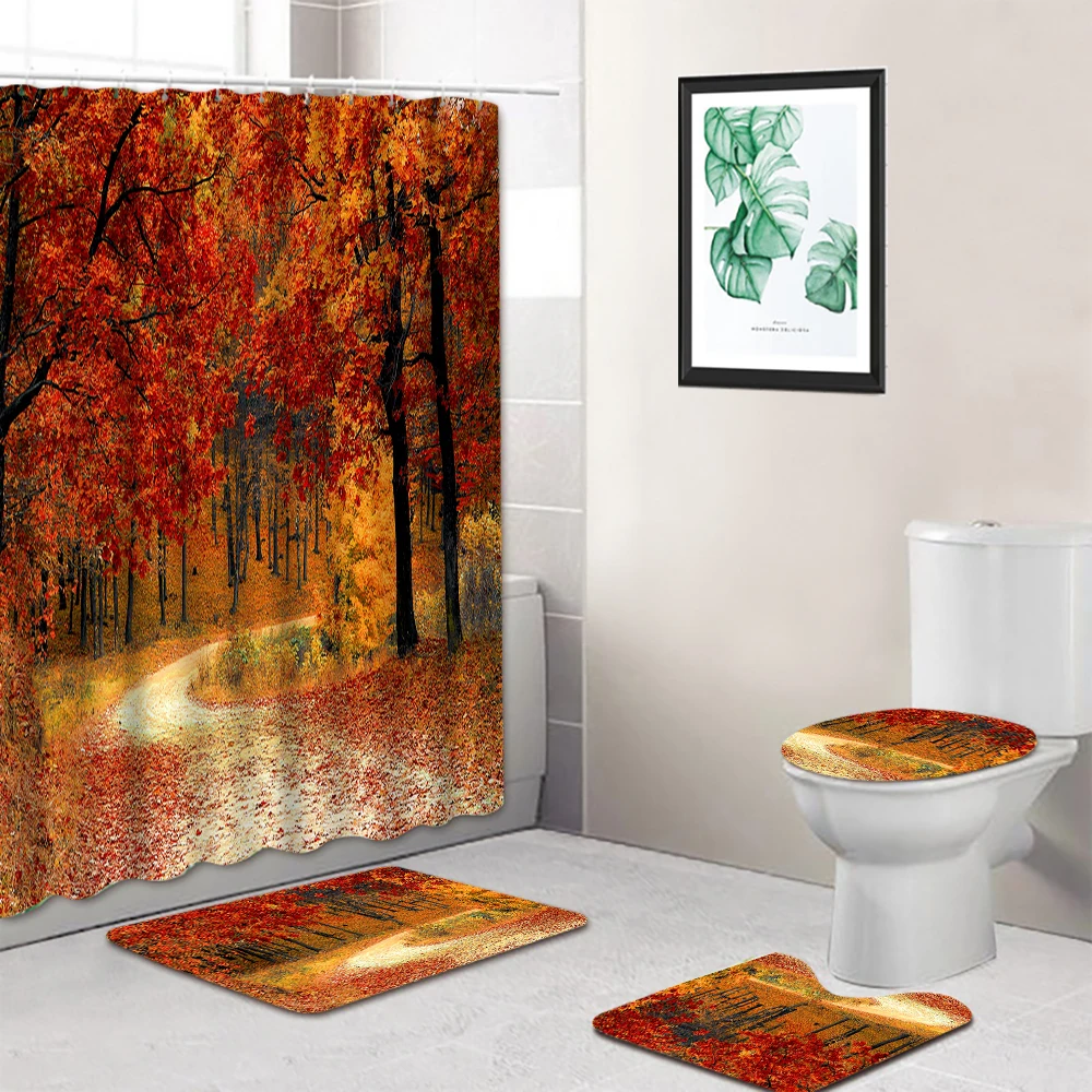 Wholesale Extra Long 3d Printing Scenery Bathroom Thick Shower Curtains Rug And Mat Set 4 Pcs