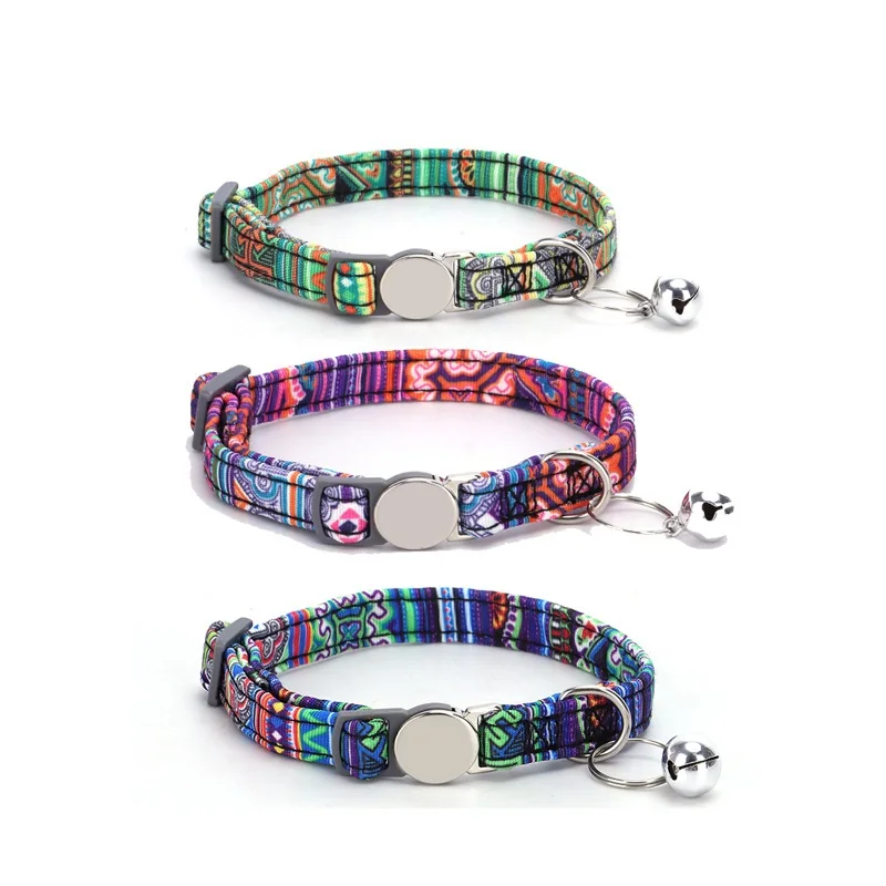 OEM/ODM Bohemian Sweet Little Floral Ethnic Style Pet Collar Engraved Metal Safety Buckle Cat Collar Pet Accessories Supplies
