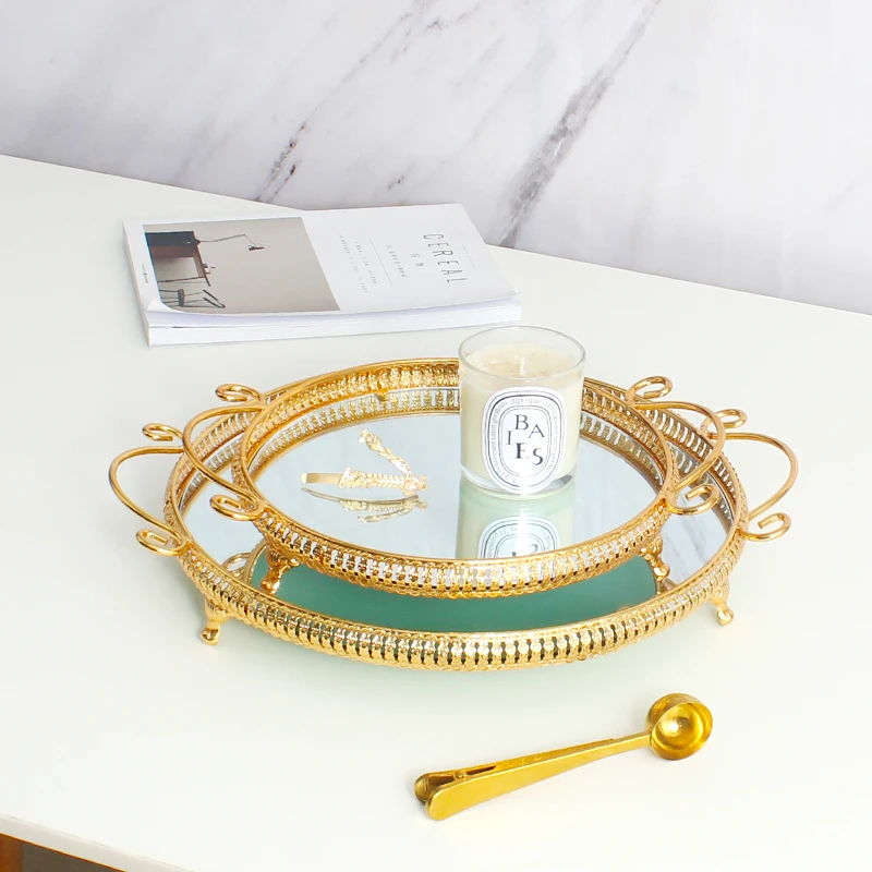 2024 Round Mirror Wedding Decorative Tray 3 Sizes Of European High-end Silver Wedding Metal Trays