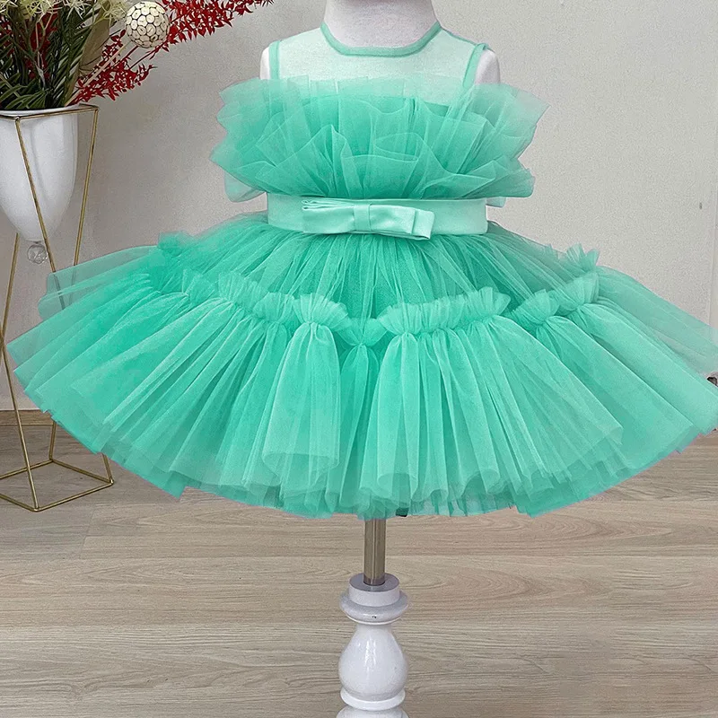 Toddler Kid Girls Princess Dresses Tulle Sleeveless Bow Birthday Flower Girl Dress Party Wedding Pageant Dress Up