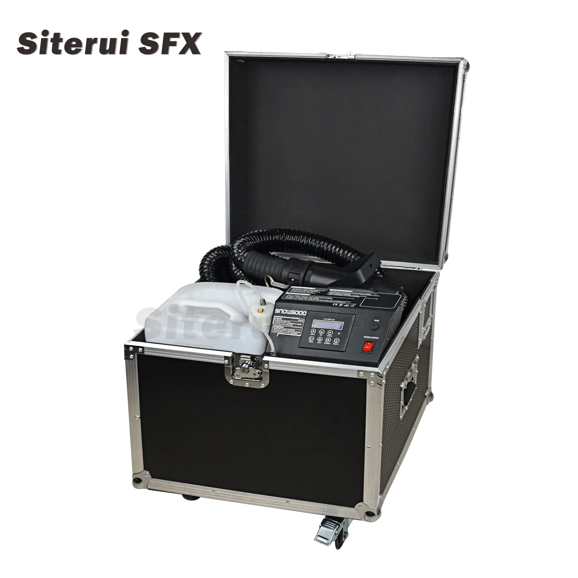 Siterui SFX stage Snowflake atmosphere Mute1800w large snow machine 10m hose DMX LCD remote control snow maker with flight case