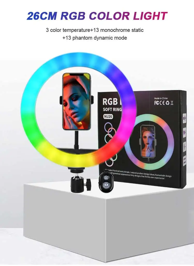 10inch RGB led circle selfie ring light selfie stick ring light with tripod stand phone holder Live video photographic light
