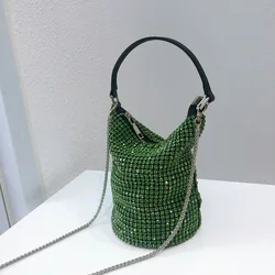 Small Crystal clutch evening bag Women 2022 Luxury designer wedding party Handbag Ladies green Rhinestone bucket shoulder bag