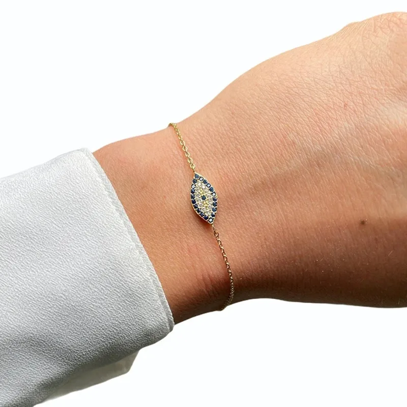 elegant women fine jewelry 925 sterling silver blue cz paved evil eye bracelet for women
