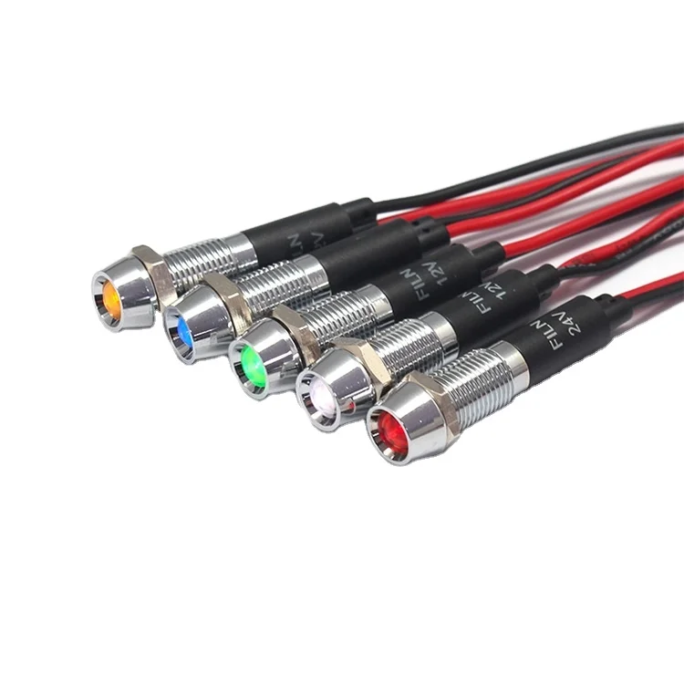 IP67 Waterproof LED Metal Warning Indicator Light 8mm Pilot Signal Lamp 3V 5V 6V 12V 24V 220v Red Yellow Blue Green White
