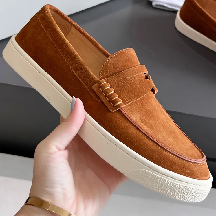 custom logo luxury classic genuine leather slip on walking style casual formal office career loafers shoes men