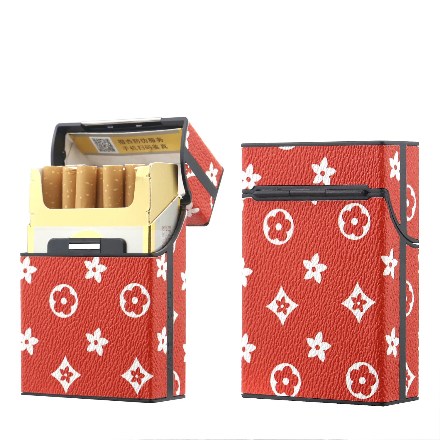 Luxury Holds 20 Cigarette King Size 84Mm Lv Pattern Mens Handmade Magnetic Closure Square Pu Leather Metal Cigarette Case