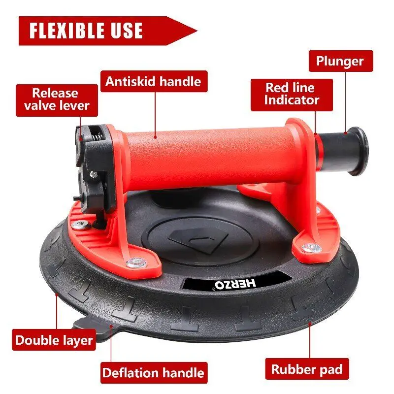 HERZO 8inch Vacuum Suction Cup for Tile Handheld Vacuum Material Lifting to Lift Large Glass Heavy Duty