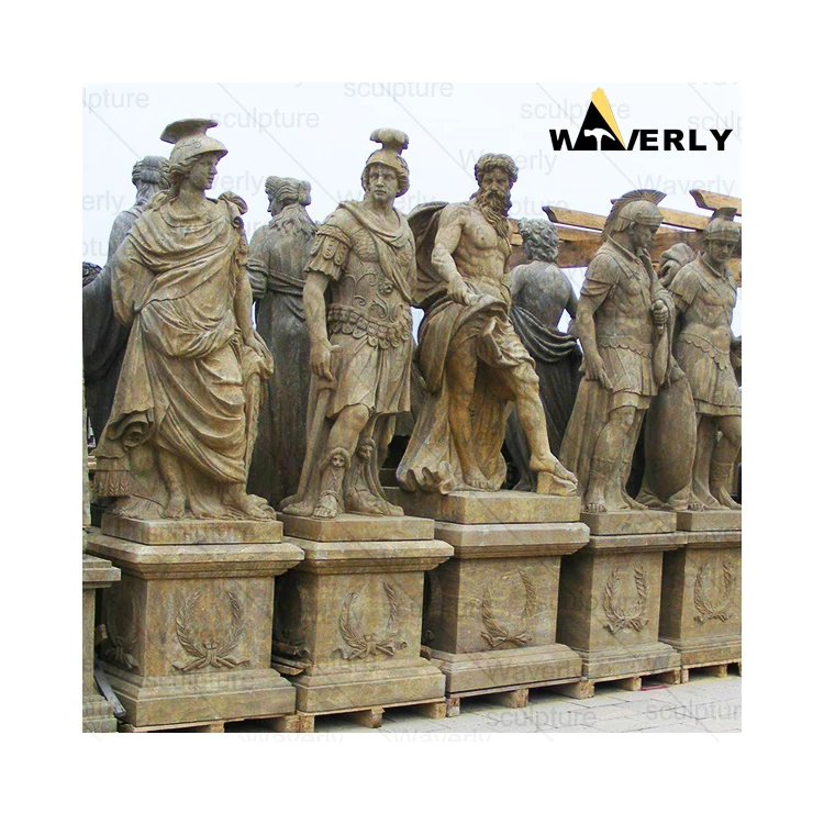 Garden Decor Stone Marble Greek Roman Figure Statues Antique Limestone Life Size Warrior Marble Sculpture Soldier Statue