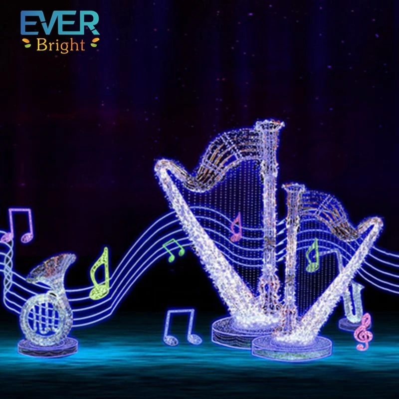3d giant outdoor decoration led musical instrument piano guita violin saxophone trumpet sculpture motif light