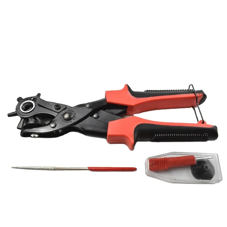 Leather Belt Paper Ticket Hole Punch Plier with Six Different Punch Heads
