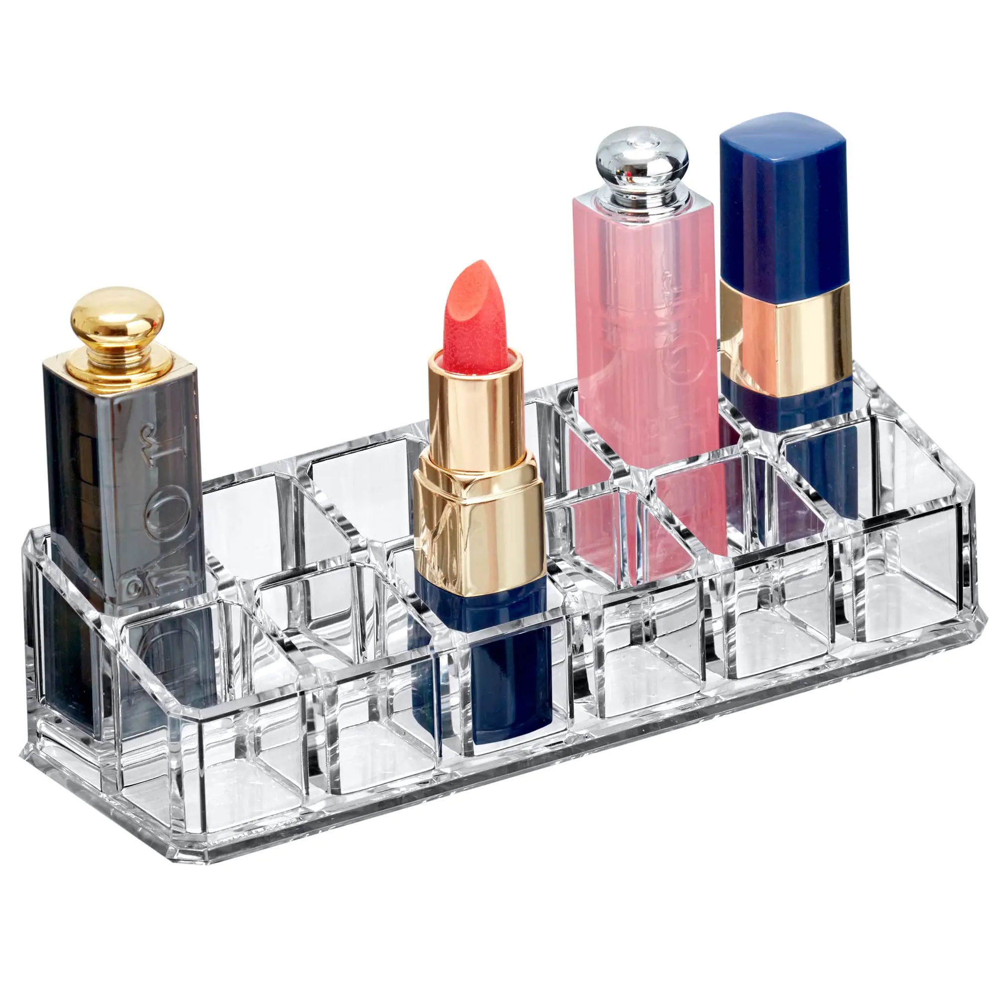 Eco-Friendly 12-Slot Clear Acrylic Lipstick Organizer Plastic Cosmetic Storage Display for Women Great Gift Lip Gloss Holders