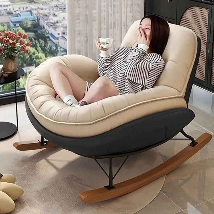 Single Adult Recliner Comfortable Thickened Wood Penguin Rocking Chair Living Room Bedroom Balcony Home Leisure Lazy Sofa Style